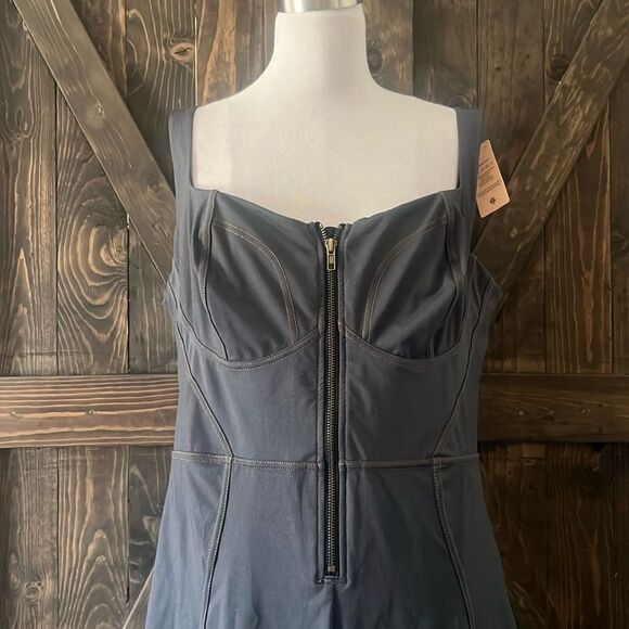 Popilush The Shapewear Jumpsuit Denim Square Neck Tank Top Flare - Picture 5 of 16